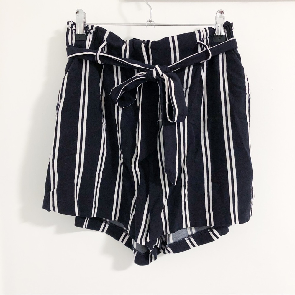 H&M Striped High-Waist Tie-Up Shorts
